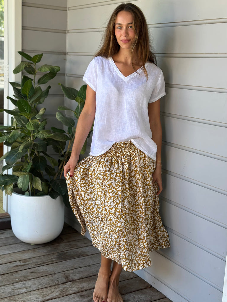 lola skirt - turmeric floral linen Apparel