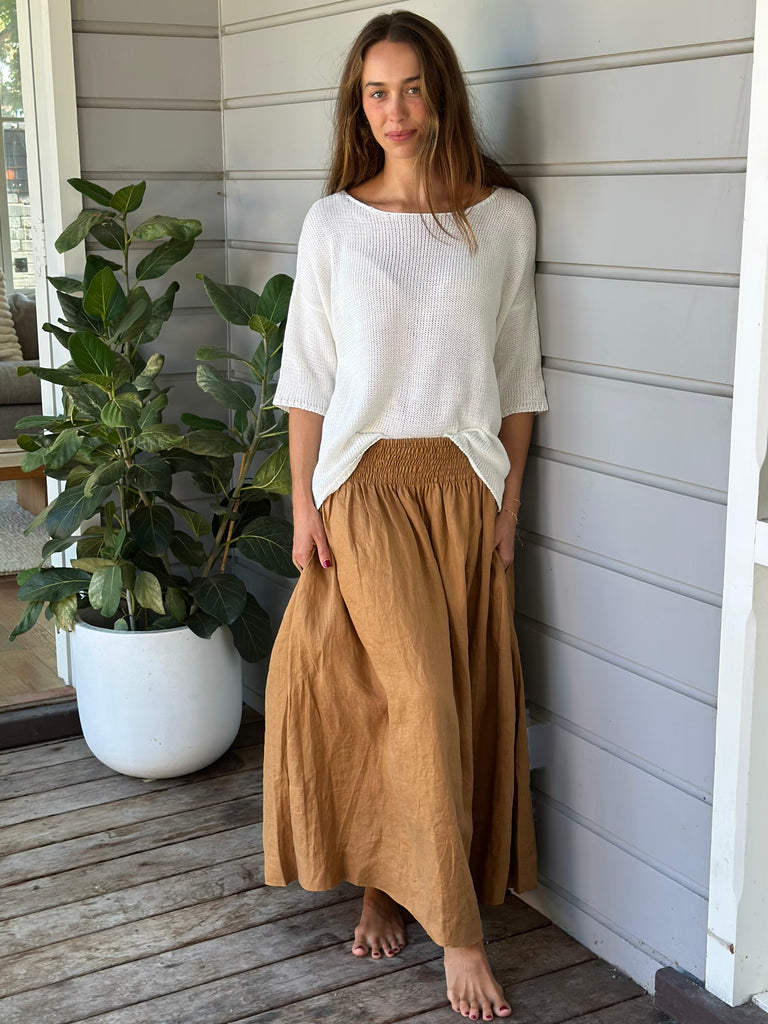 lulu skirt - caramel linen Apparel