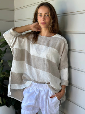 hunter top - big natural stripe linen Apparel