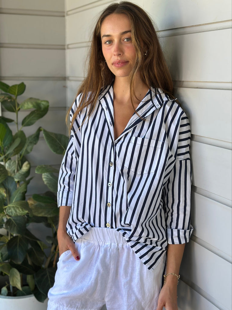 rosie shirt-navy stripe cotton Apparel