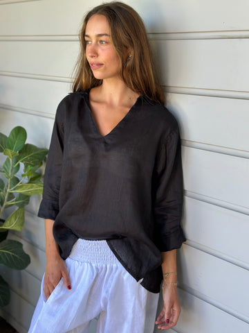 bianca top - black linen Apparel