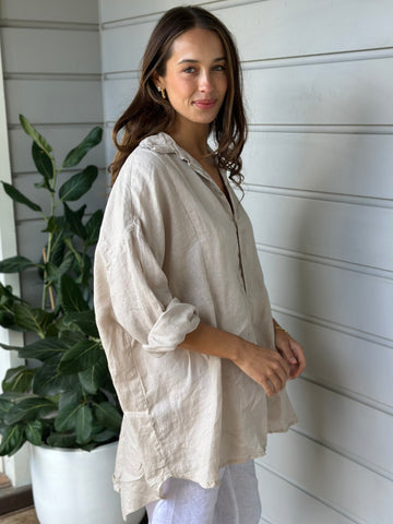 megan shirt - almond linen Apparel  