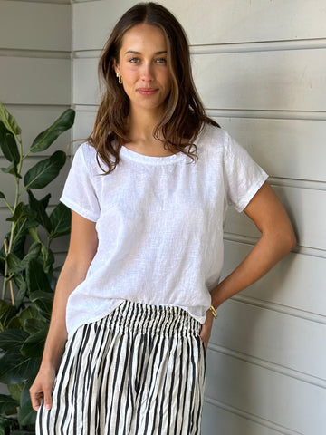 ellie round neck-white linen Apparel  