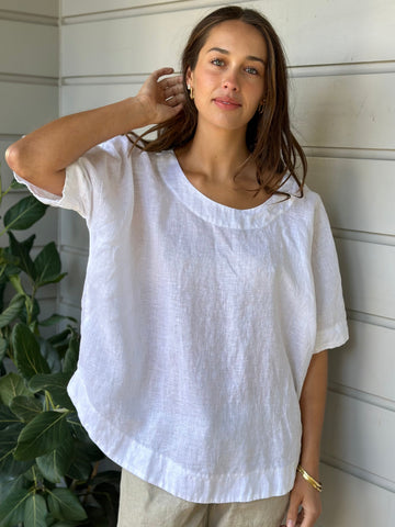 mia top - white linen Apparel  