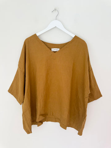 lydia top - turmeric linen Apparel