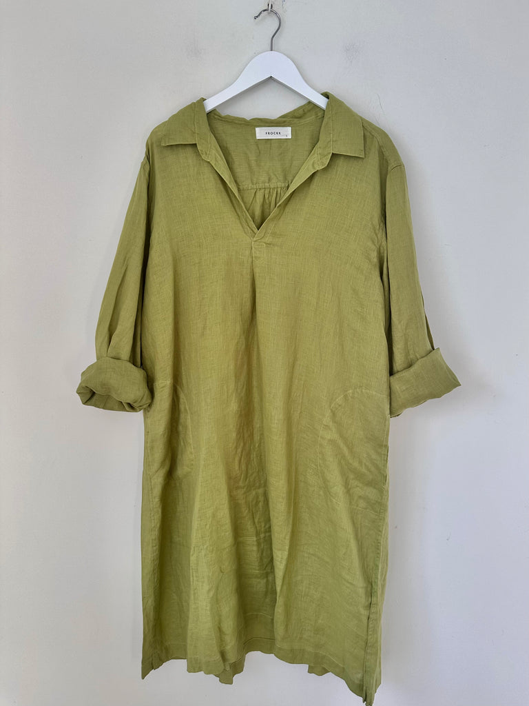 bianca dress-avocado linen Apparel