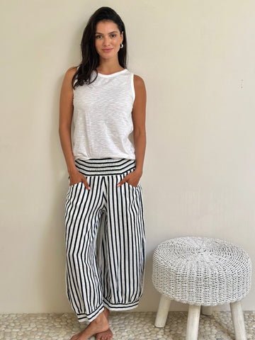 jackie pant - small navy stripe linen Apparel