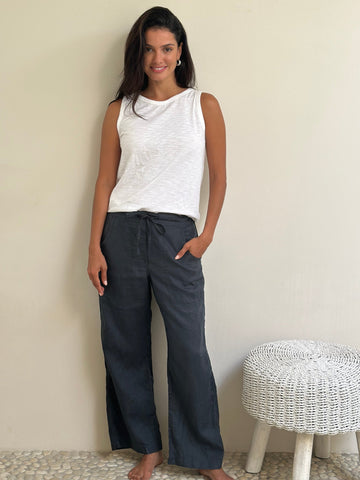 fleur wide leg pants - charcoal linen Apparel