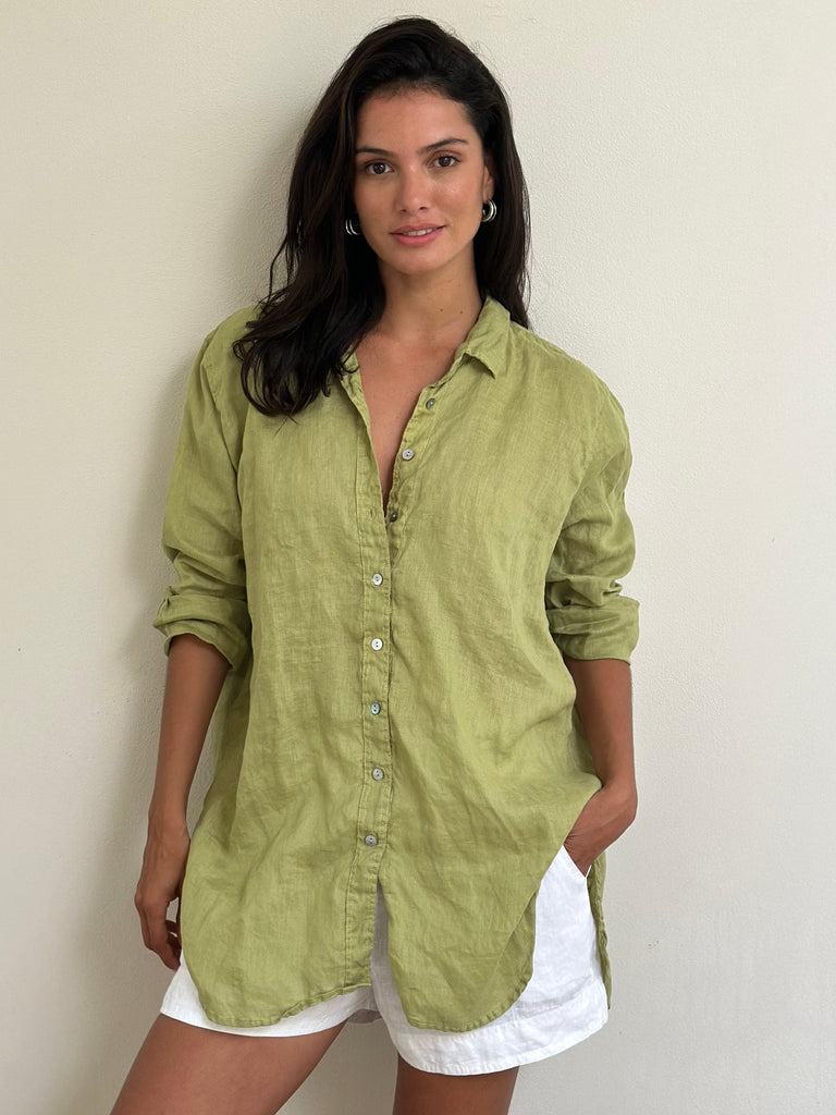 skyla  shirt - avocado linen Apparel  