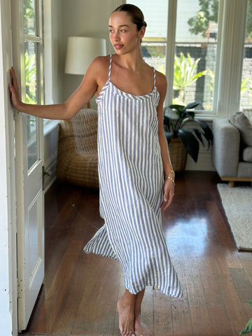 ava dress- french blue stripe linen Apparel