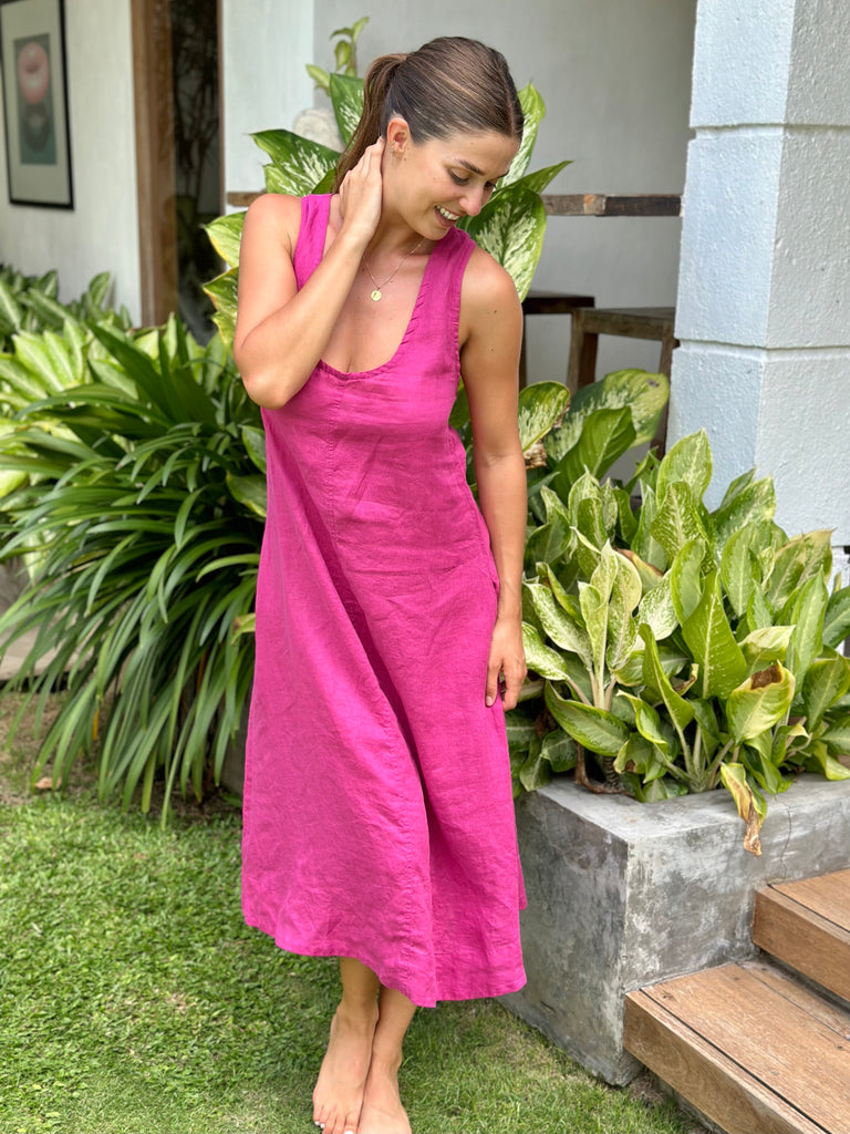 steffi dress-fuschia linen Apparel