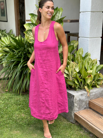 steffi dress-fuschia linen Apparel