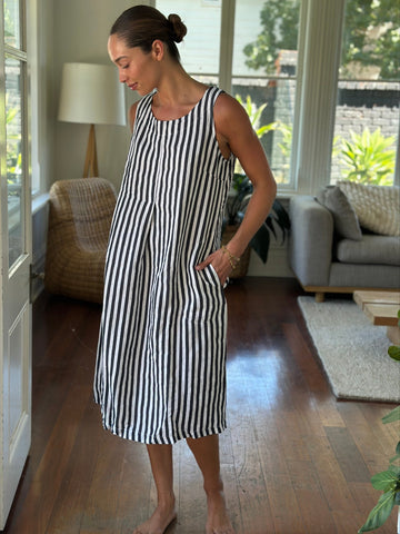 becky dress - charcoal stripe linen Apparel