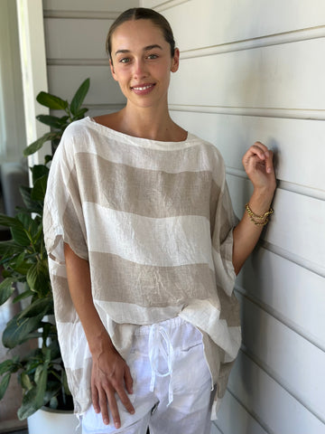 sammy top - big natural stripe linen Apparel