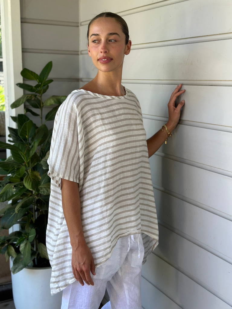 rachael top - natural stripe linen Apparel