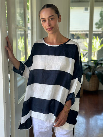 hunter top - big navy stripe linen Apparel