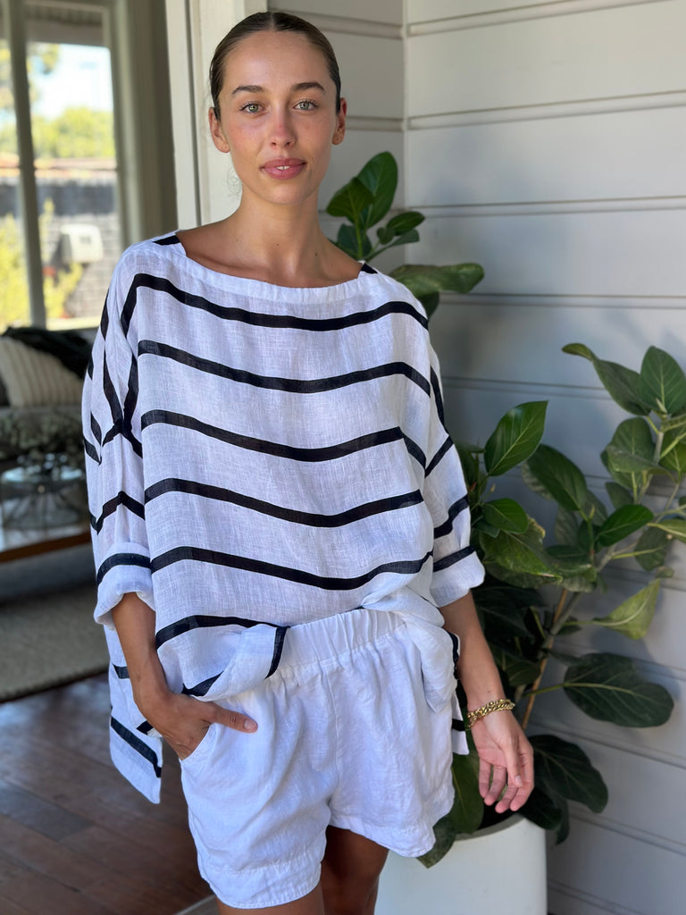 avril top - wide navy stripe linen Apparel