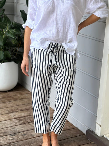 darcy pants -  navy stripe linen Apparel  