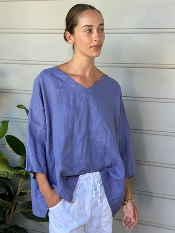 lydia top - cornflower linen Apparel