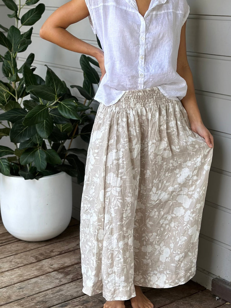 lulu skirt - big almond flower linen Apparel  