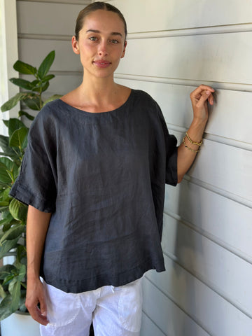 mia top - charcoal linen Apparel