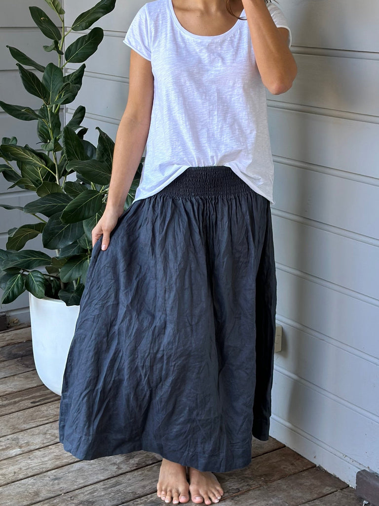 lulu skirt  - charcoal linen Apparel  