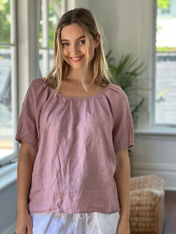 ari top - dusty rose linen Apparel  