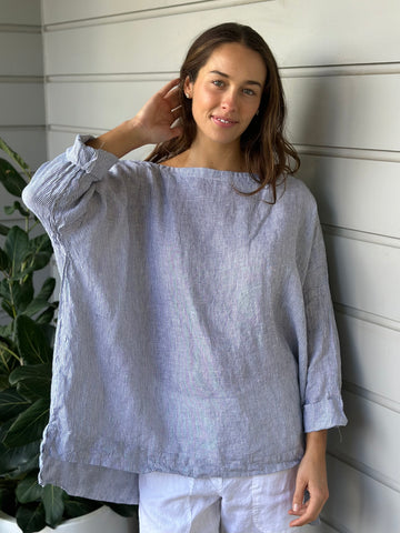 avril top - fine grey stripe linen Apparel  