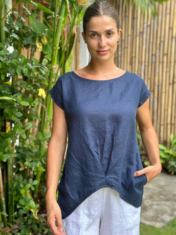 sarah top - navy linen Apparel