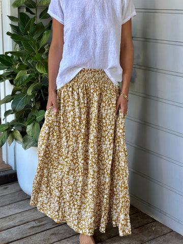 lulu skirt - turmeric floral linen Apparel