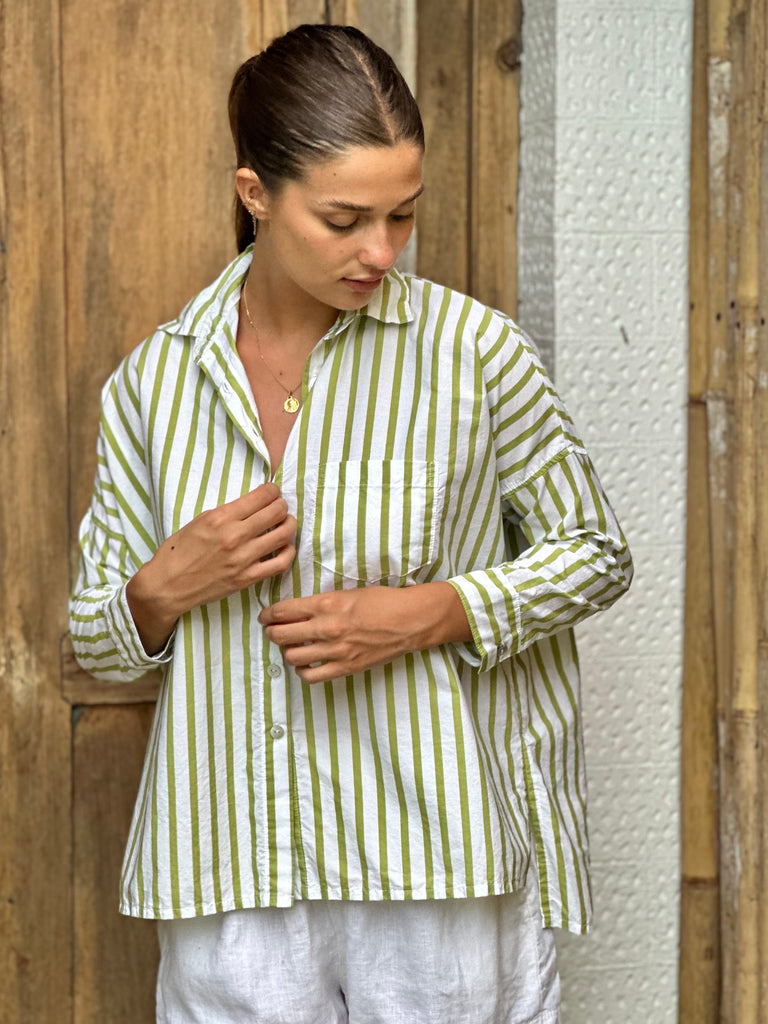 rosie shirt - avocado stripe cotton Apparel