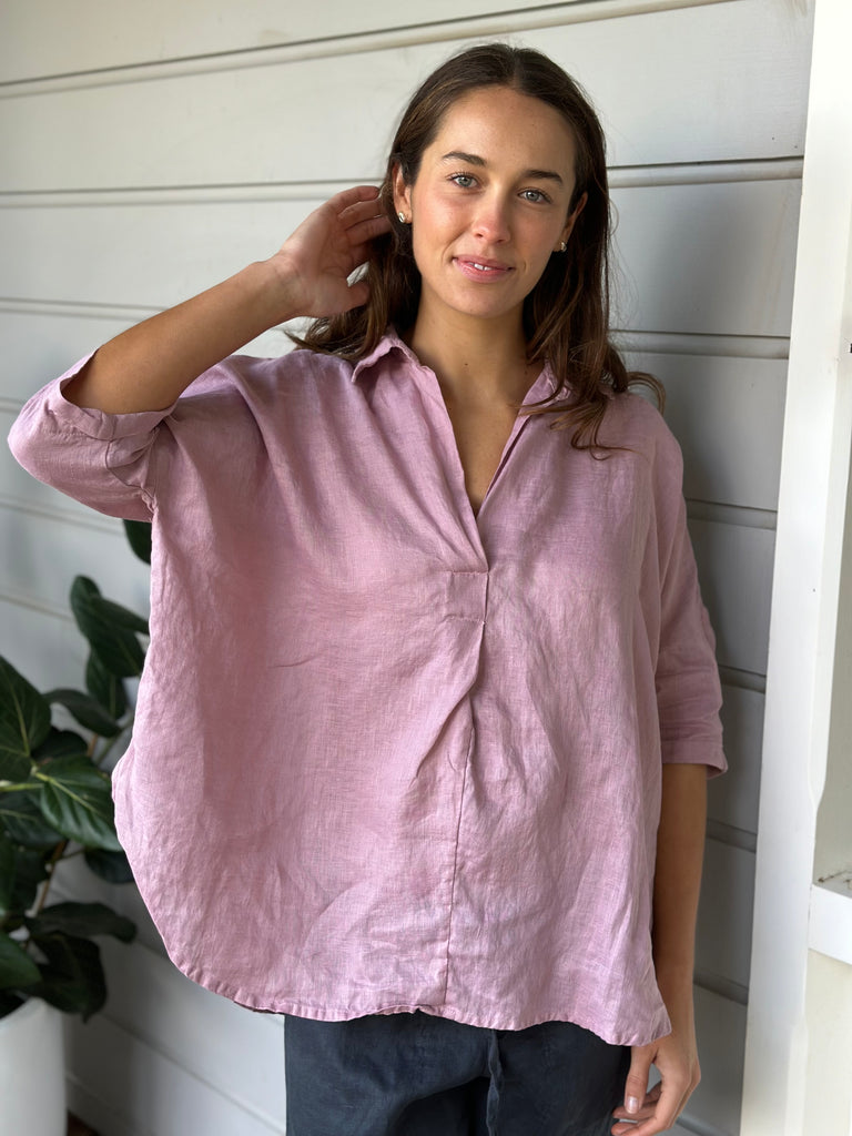 riley top - dusty rose linen Apparel  