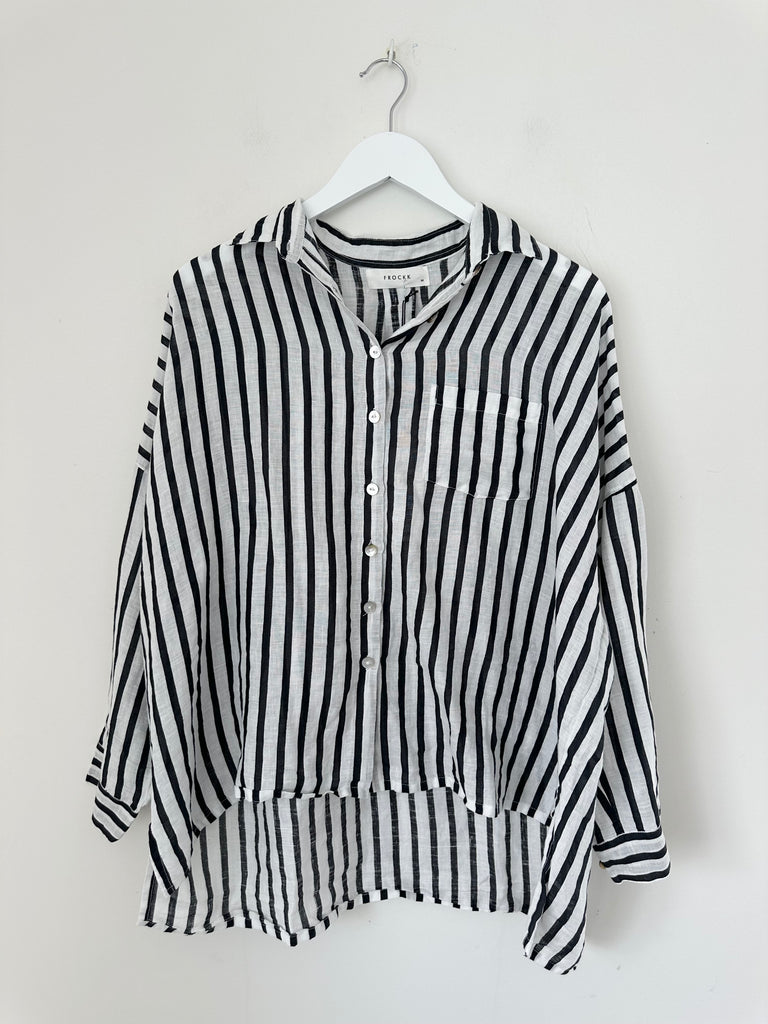 rosie shirt -charcoal stripe linen Apparel