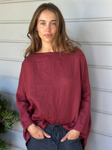 avril top - wine linen Apparel