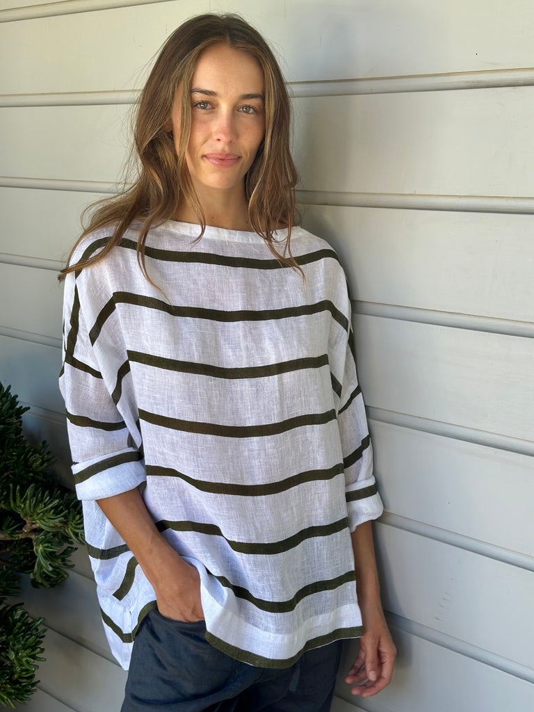 avril top - wide army stripe linen Apparel