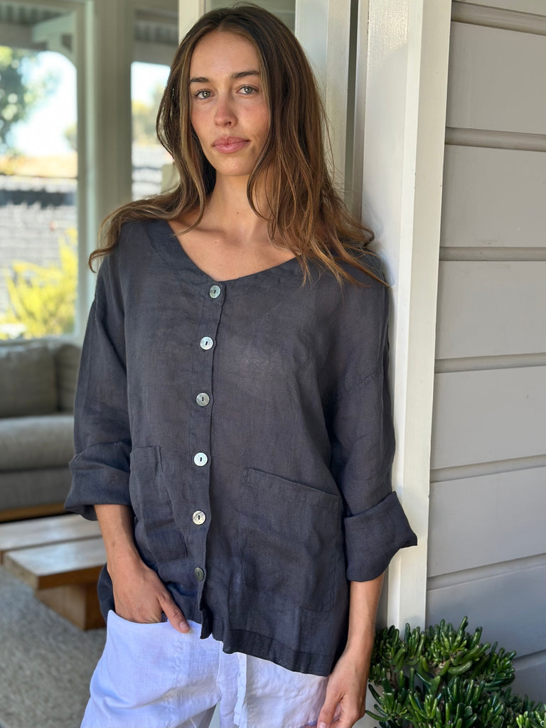 jamie jacket - charcoal linen Apparel