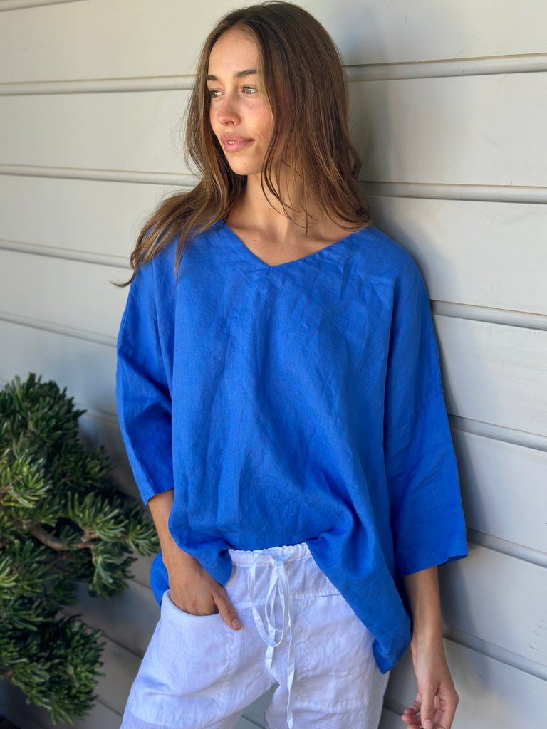 lydia top - summer blue linen Apparel