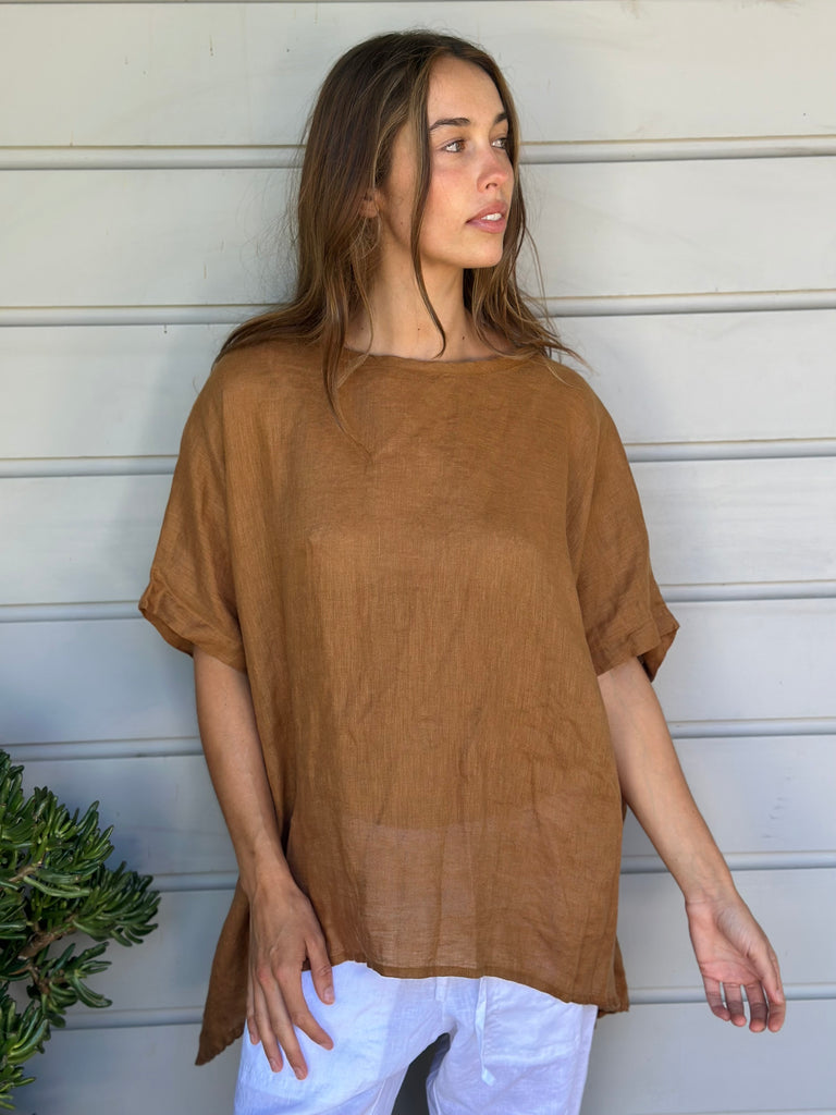 rachael top - caramel linen gauze Apparel