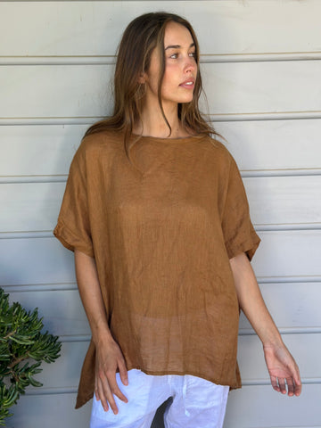 rachael top - caramel linen gauze Apparel