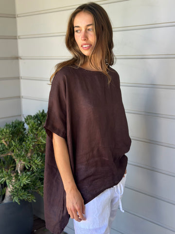 rachael top - chocolate linen gauze Apparel