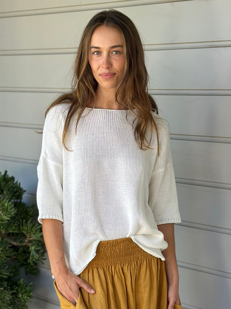 alex top - summer white cotton knit Apparel