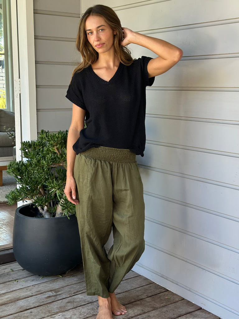 frankie pants - army linen Apparel