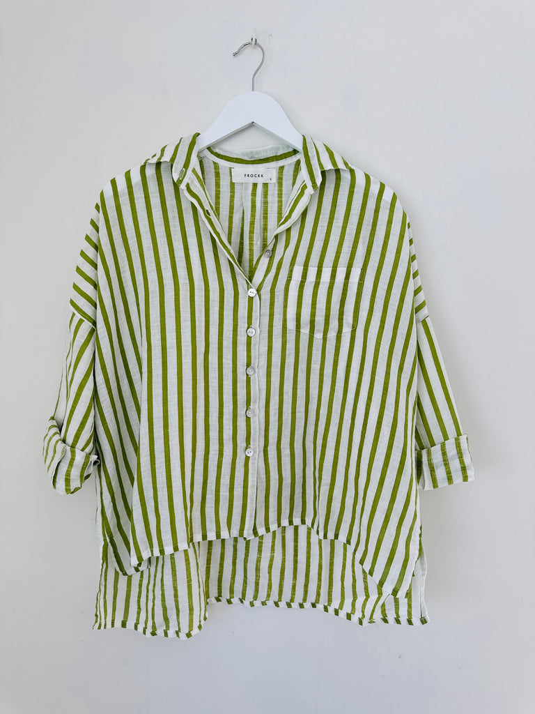 rosie shirt -  avocado stripe linen Apparel  