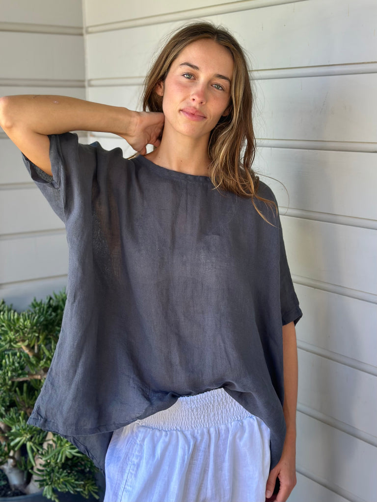 rachael top - charcoal linen gauze Apparel