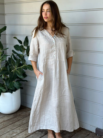 bridget dress -  almond linen Apparel  