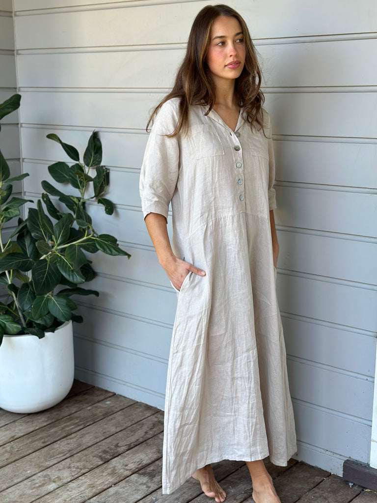 bridget dress -  almond linen Apparel  