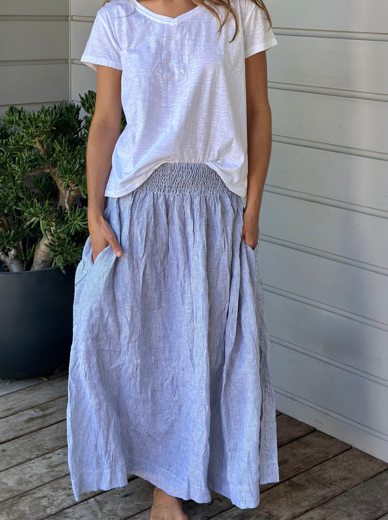 lulu skirt - fine grey stripe linen Apparel