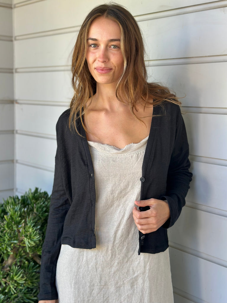 sonya linen knit cardi - black Apparel