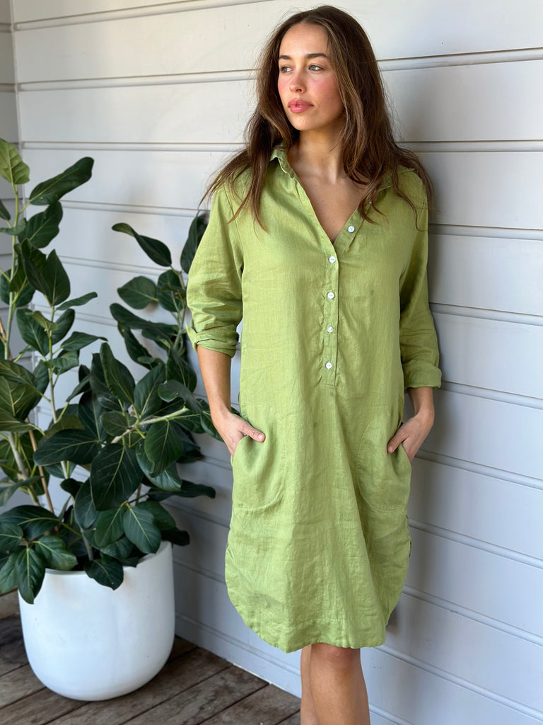 iris dress - avocado linen Apparel  