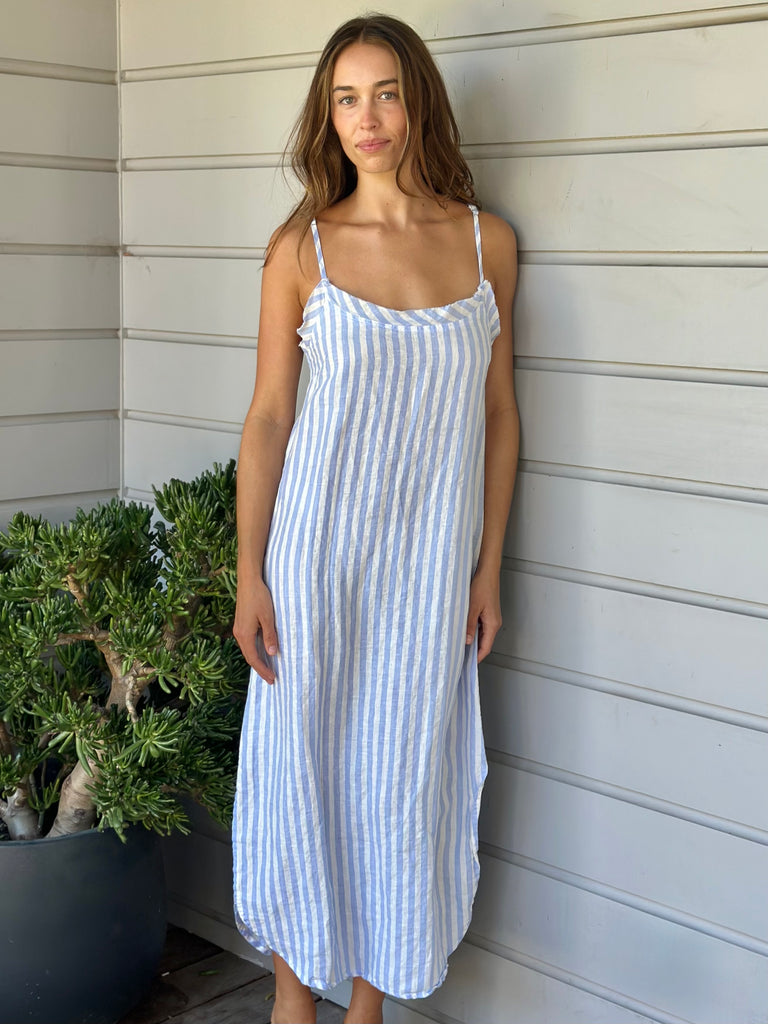 ava dress - sky stripe linen Apparel